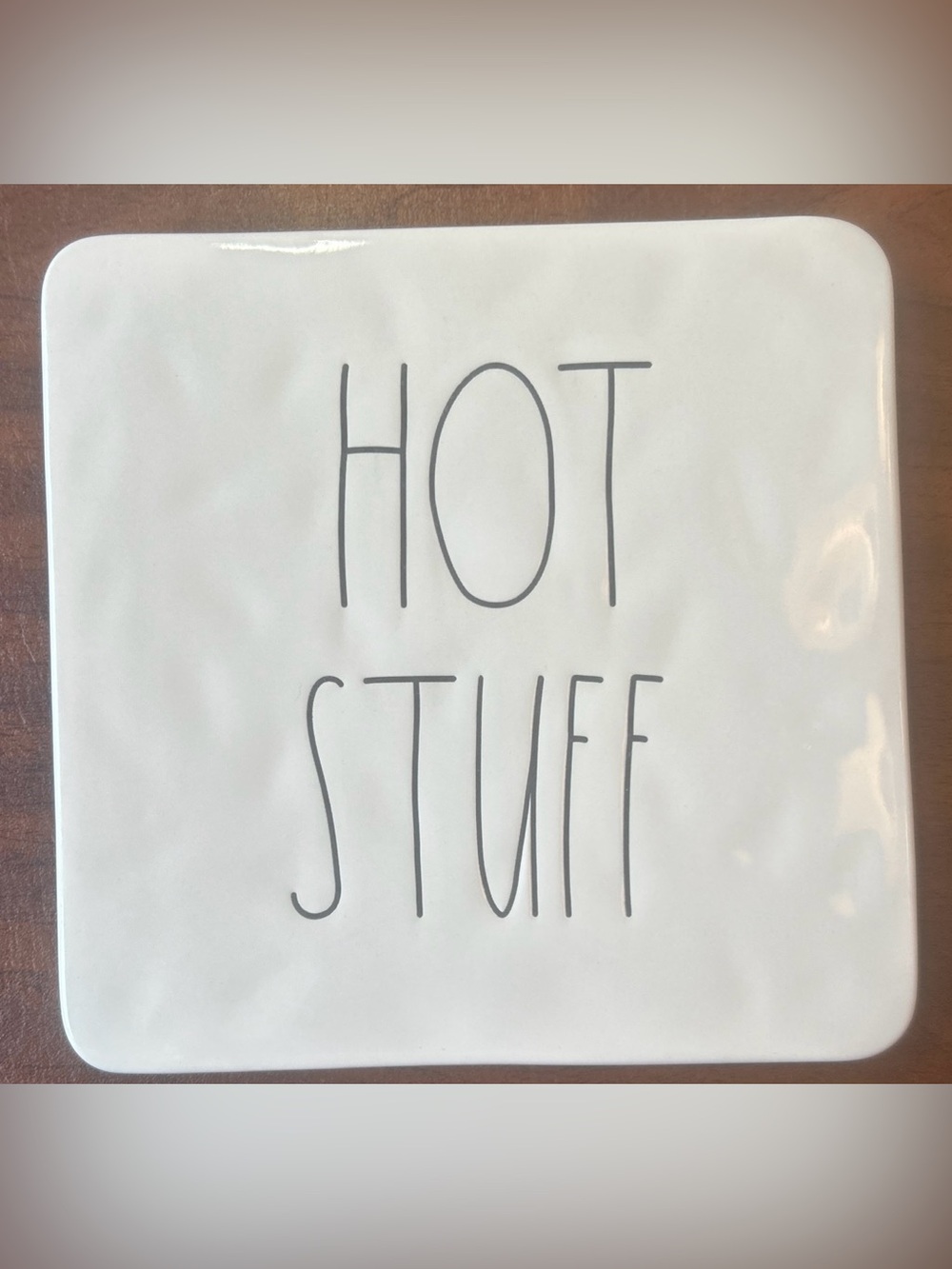 Rae Dunn Artisan Collection by Magenta Trivet “HOT STUFF” Hot Plate White Square
